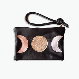 Abundance Moons Metallic Clutch made from recycled leather jackets